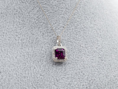 Fuchsia Sapphire and Diamond Halo Pendant