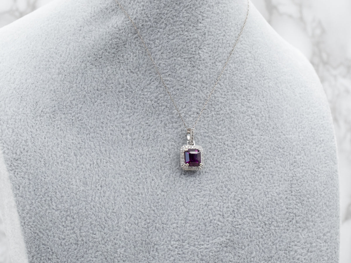 Fuchsia Sapphire and Diamond Halo Pendant