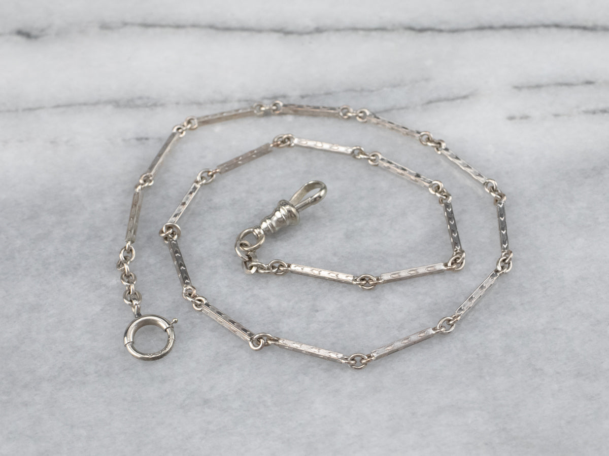 Vintage Textured White Gold Pocket Watch Chain
