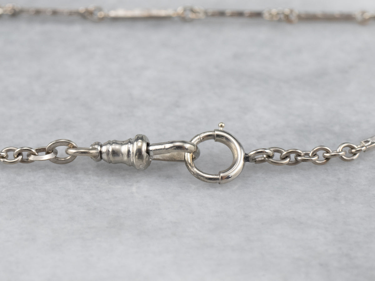 Vintage Textured White Gold Pocket Watch Chain