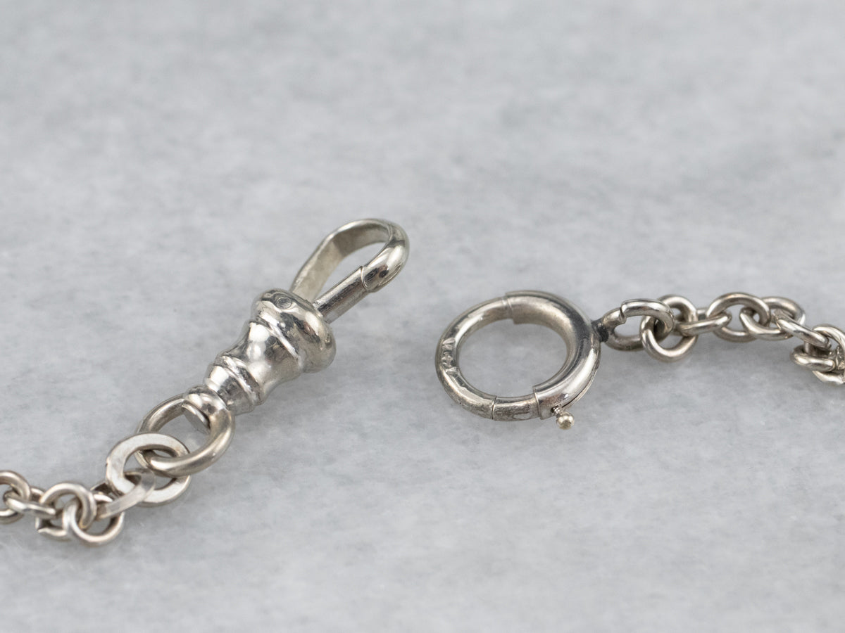 Vintage Textured White Gold Pocket Watch Chain