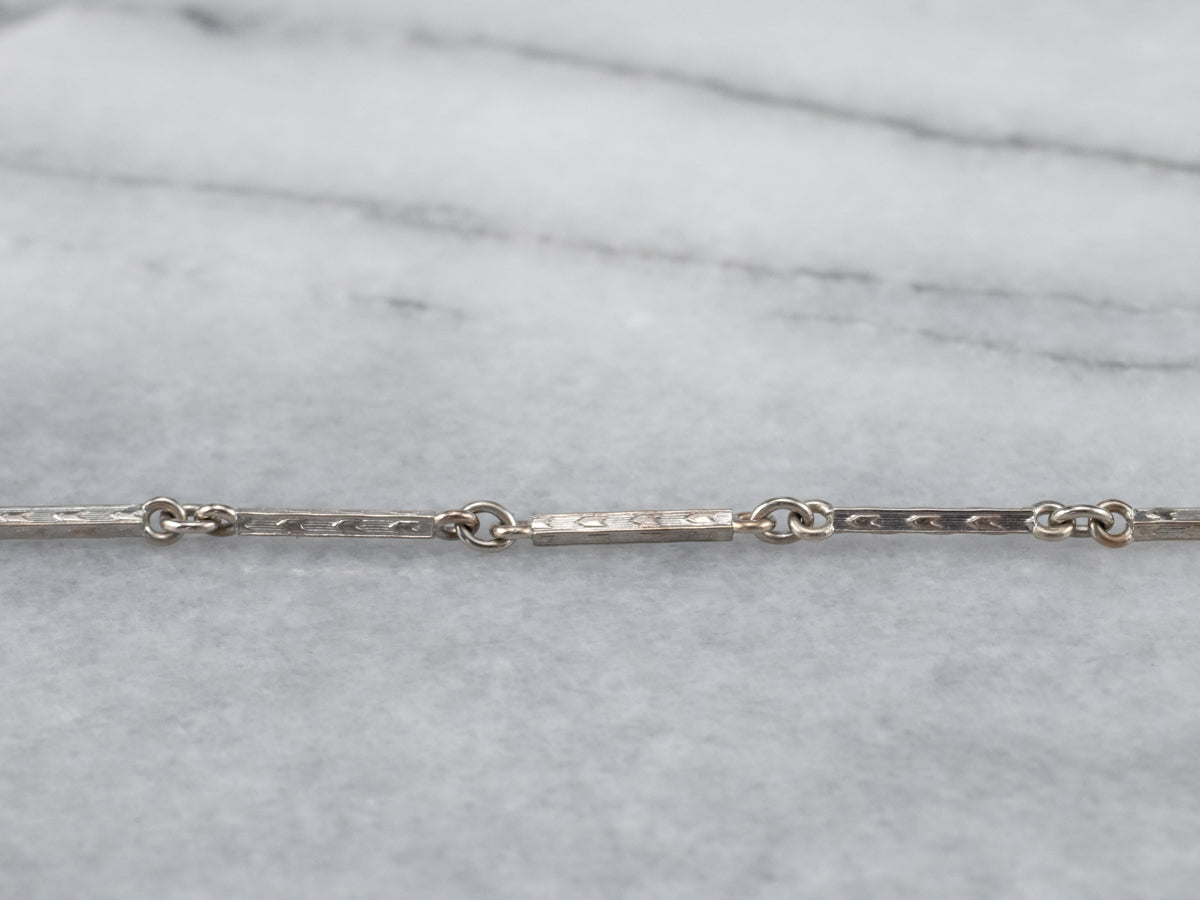 Vintage Textured White Gold Pocket Watch Chain