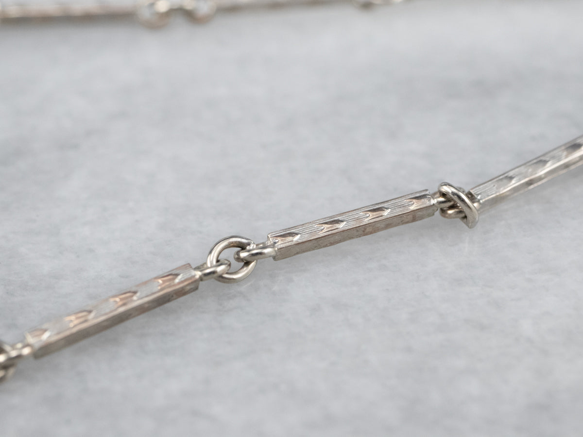 Vintage Textured White Gold Pocket Watch Chain
