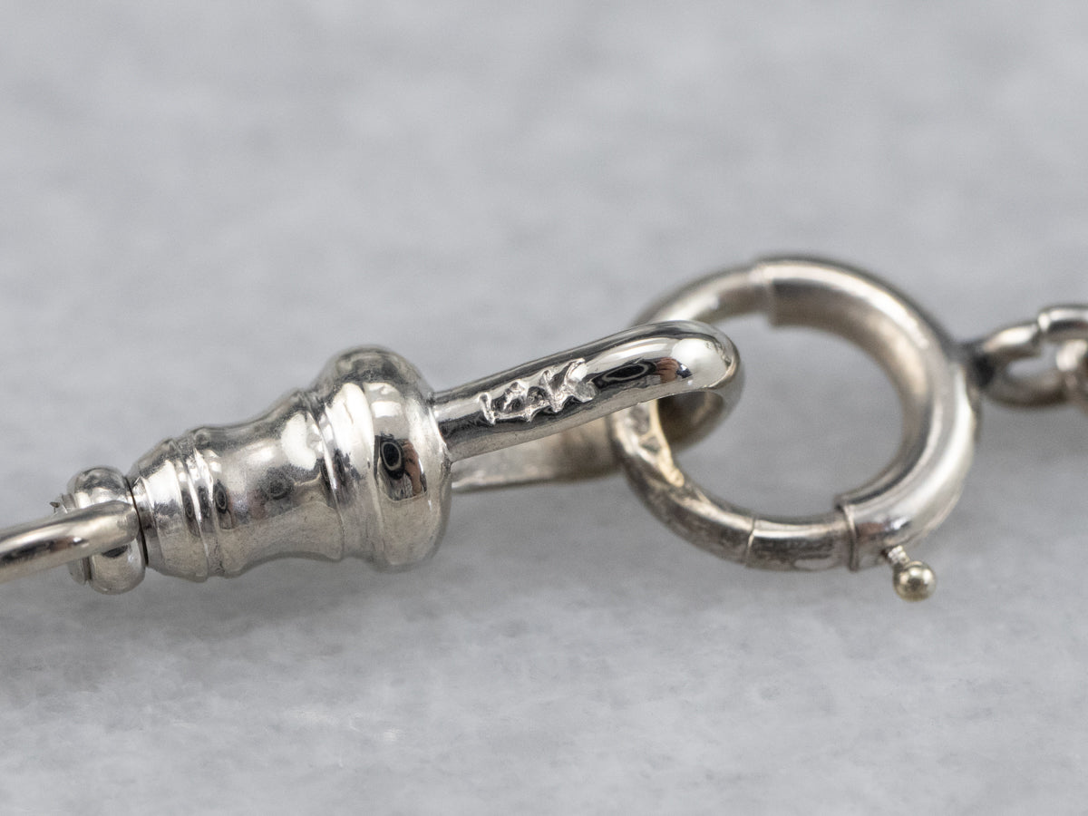 Vintage Textured White Gold Pocket Watch Chain