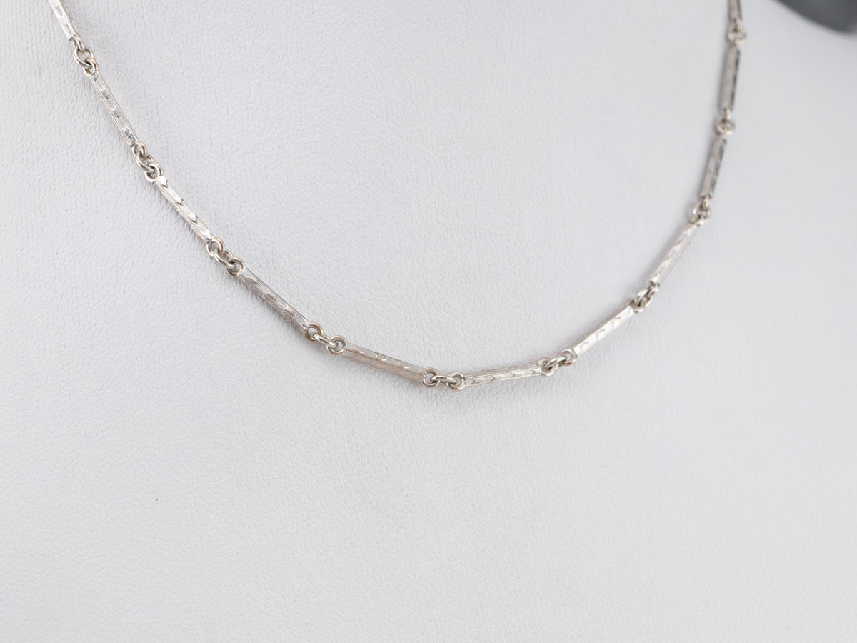 Vintage Textured White Gold Pocket Watch Chain