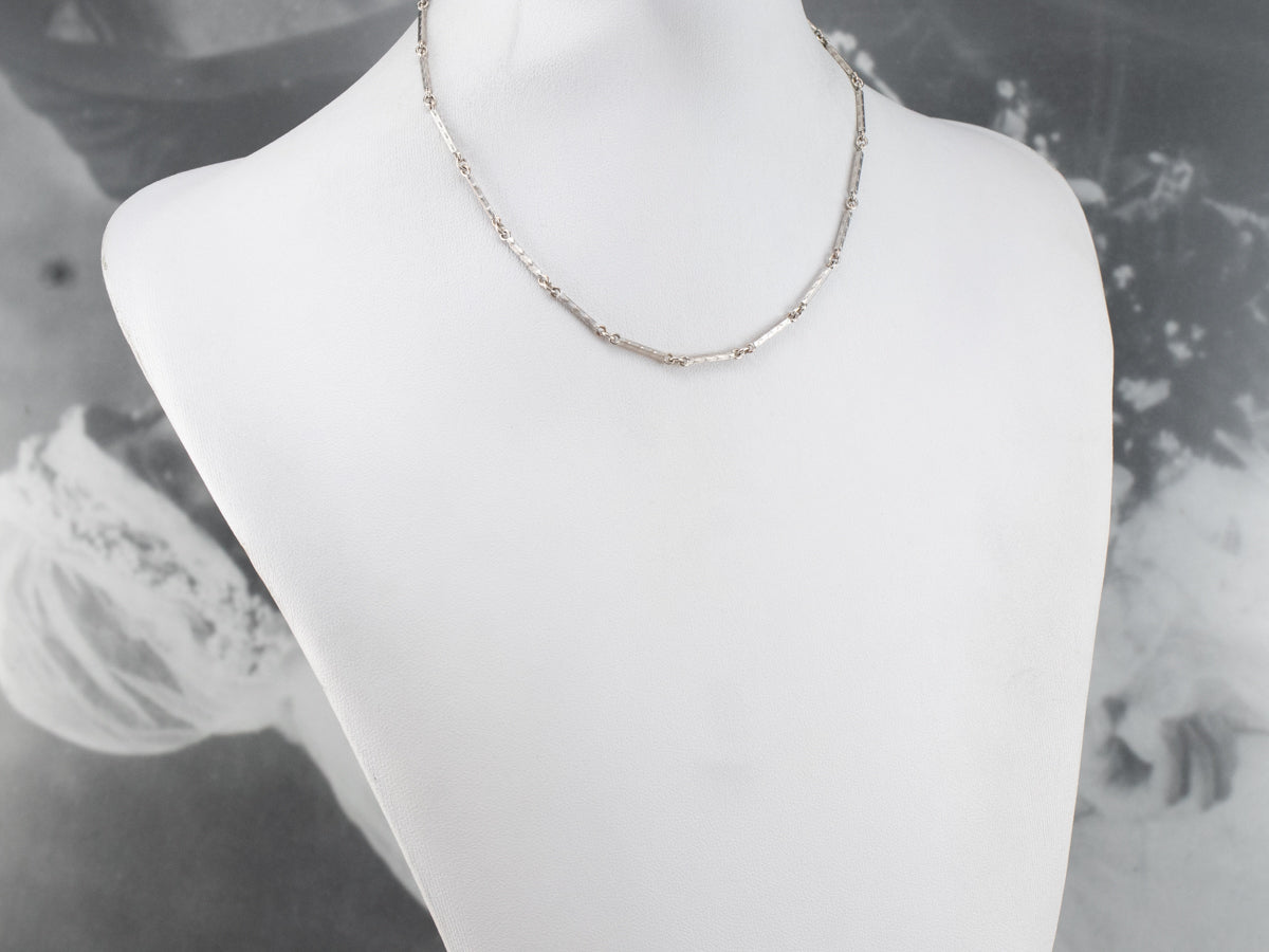 Vintage Textured White Gold Pocket Watch Chain