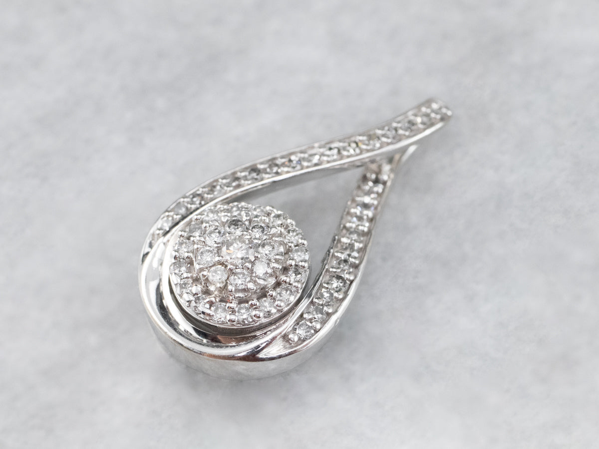 Modern White Gold and Diamond Halo Pendant