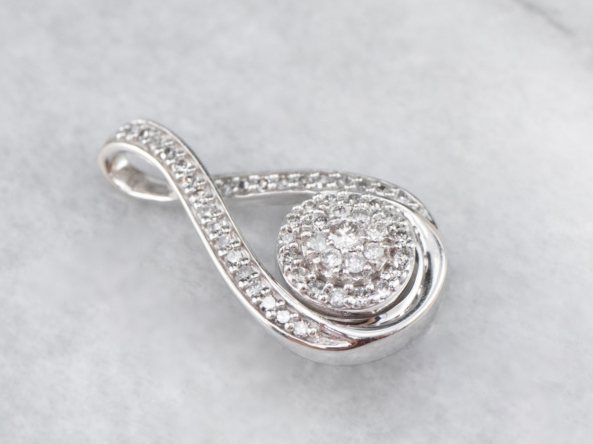 Modern White Gold and Diamond Halo Pendant
