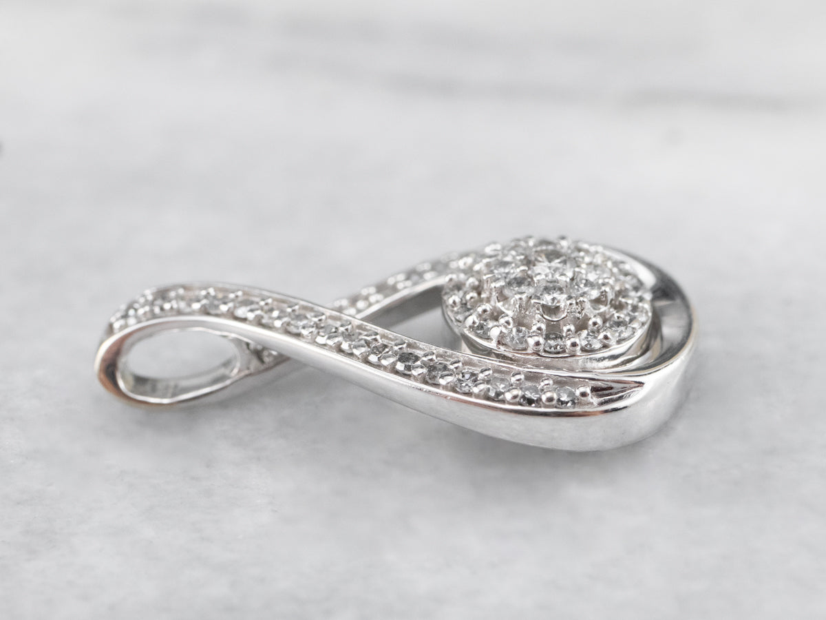 Modern White Gold and Diamond Halo Pendant