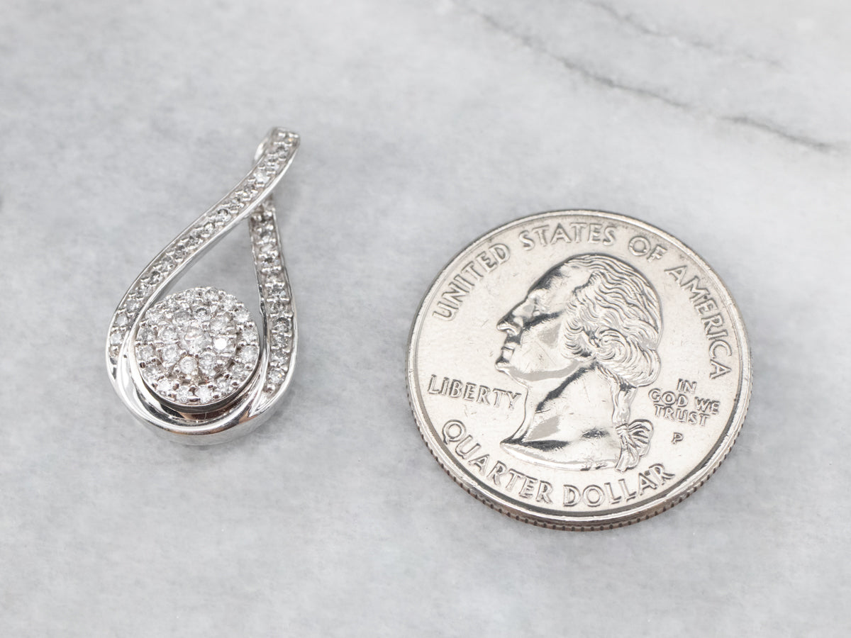 Modern White Gold and Diamond Halo Pendant