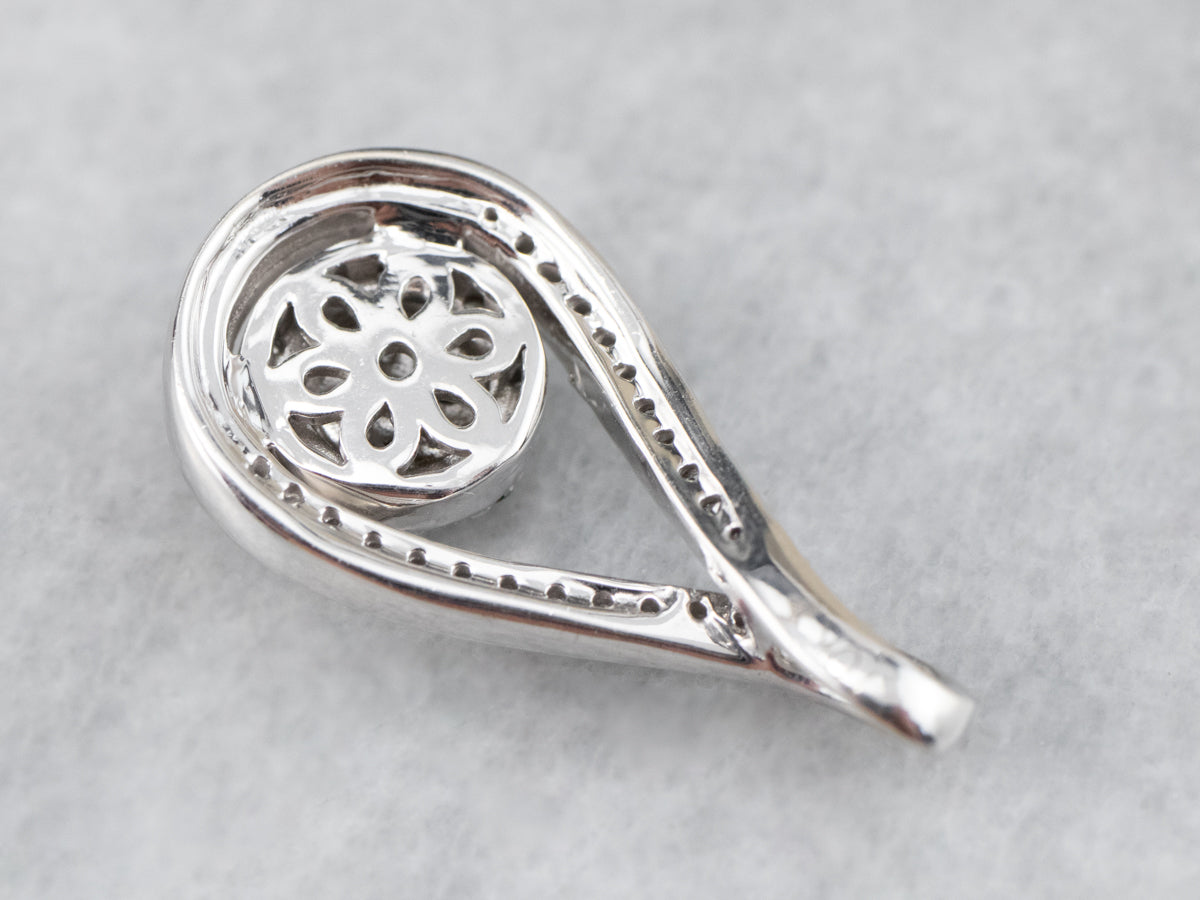 Modern White Gold and Diamond Halo Pendant