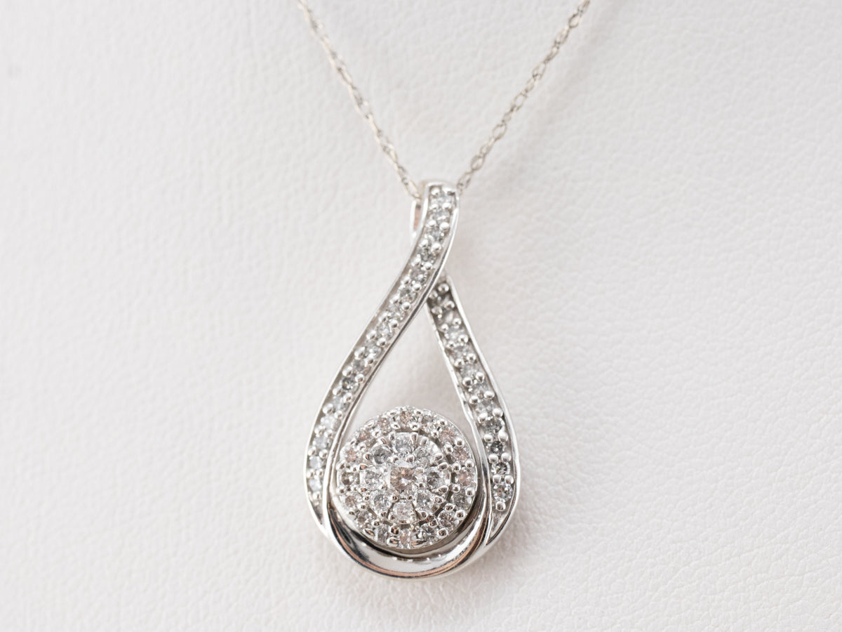 Modern White Gold and Diamond Halo Pendant