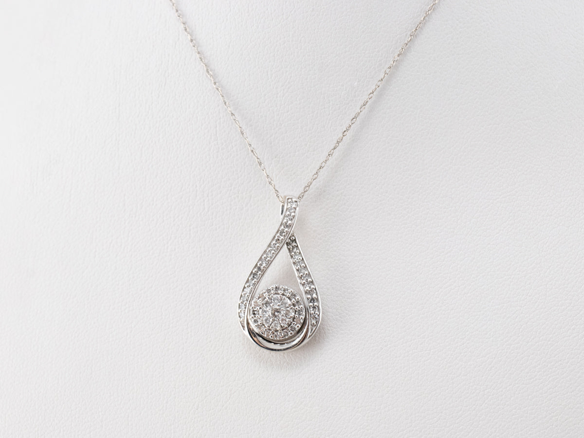 Modern White Gold and Diamond Halo Pendant