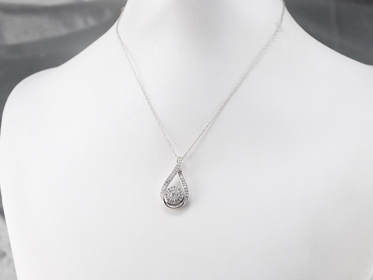 Modern White Gold and Diamond Halo Pendant
