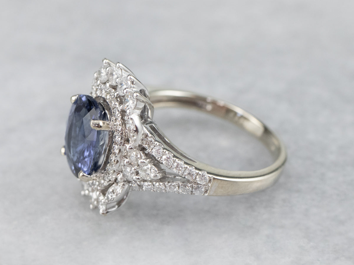 Sapphire Diamond Halo Engagement Ring