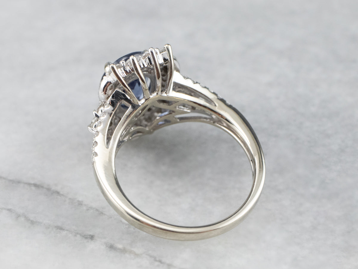 Sapphire Diamond Halo Engagement Ring