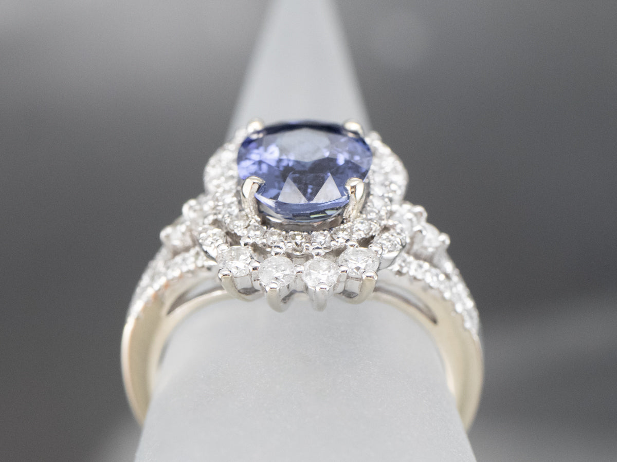 Sapphire Diamond Halo Engagement Ring
