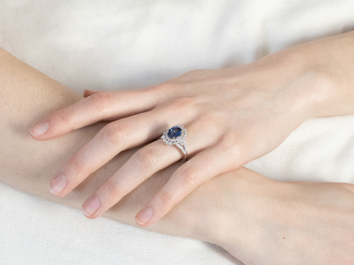 Sapphire Diamond Halo Engagement Ring