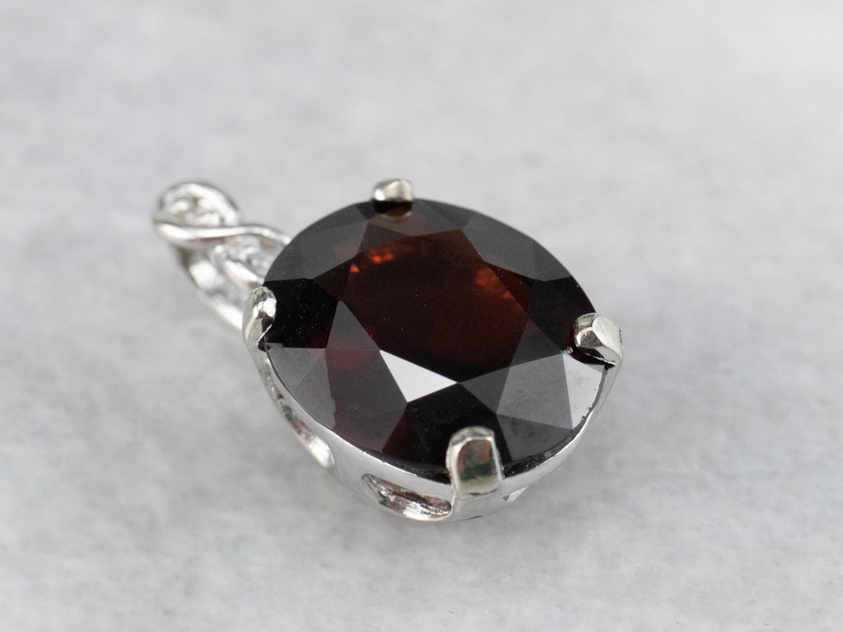 White Gold Garnet and Diamond Pendant