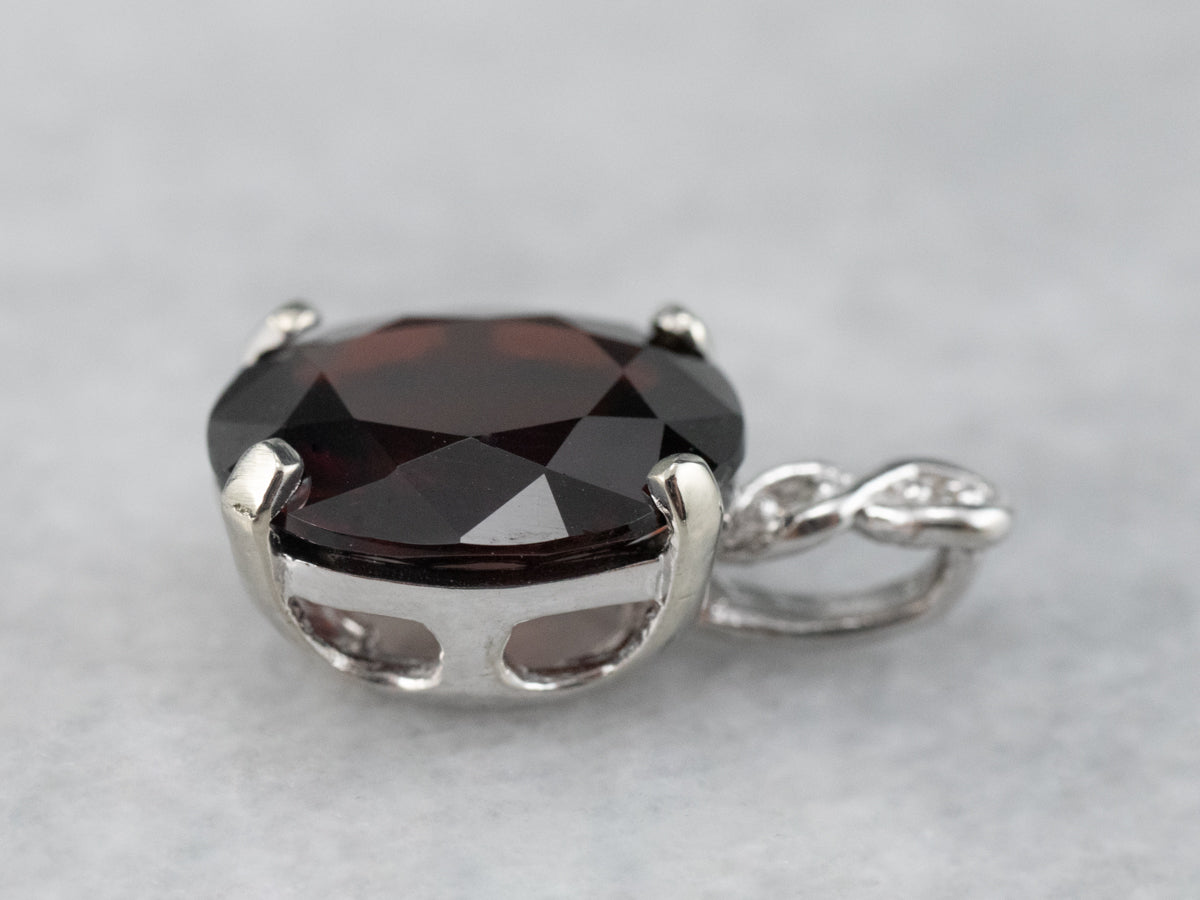 White Gold Garnet and Diamond Pendant