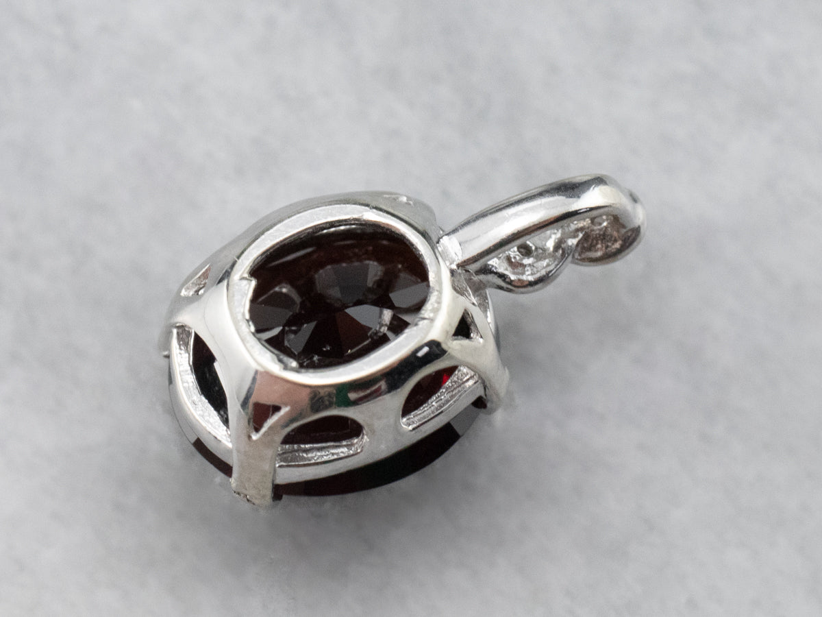 White Gold Garnet and Diamond Pendant