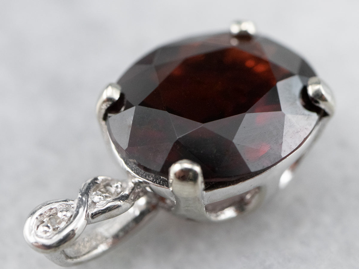 White Gold Garnet and Diamond Pendant