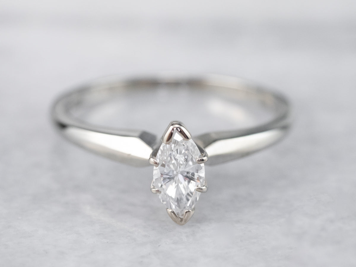 18K Gold Marquise Diamond Solitaire Ring