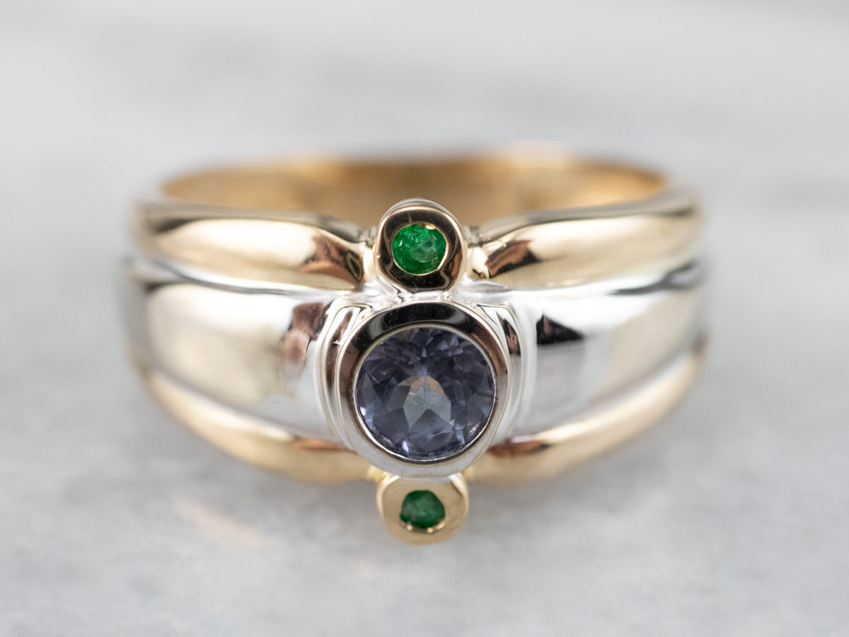 Sapphire and Emerald Three Stone Ring