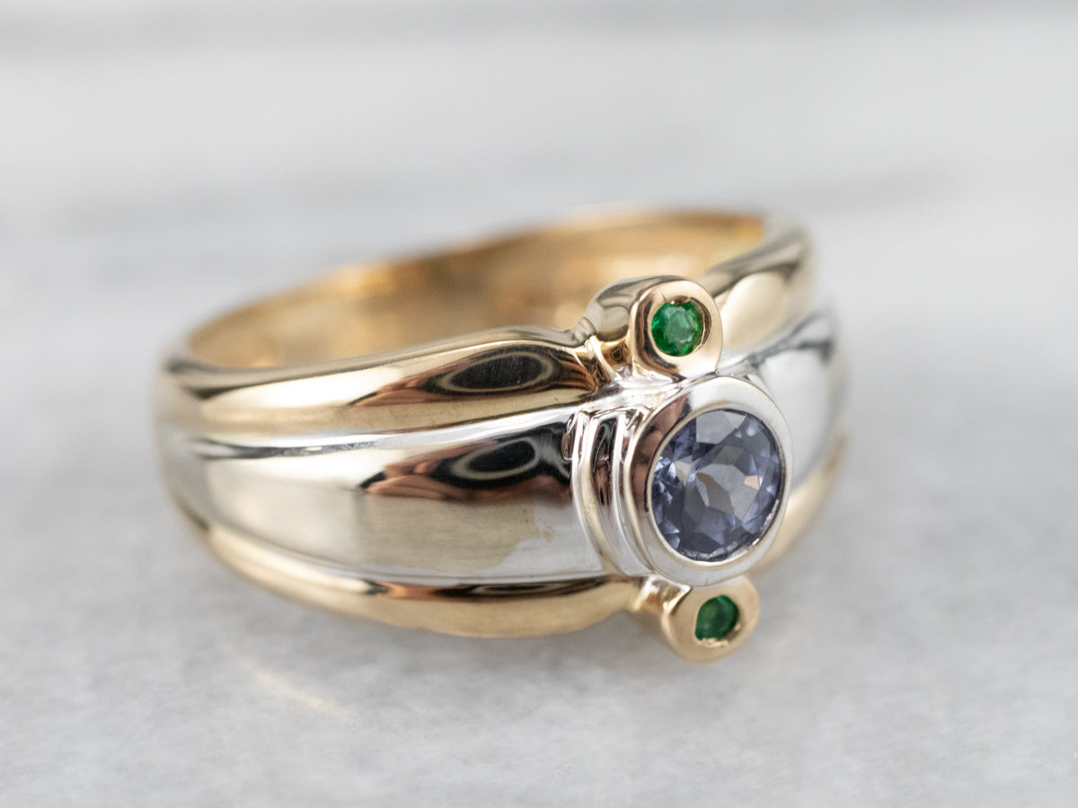 Sapphire and Emerald Three Stone Ring