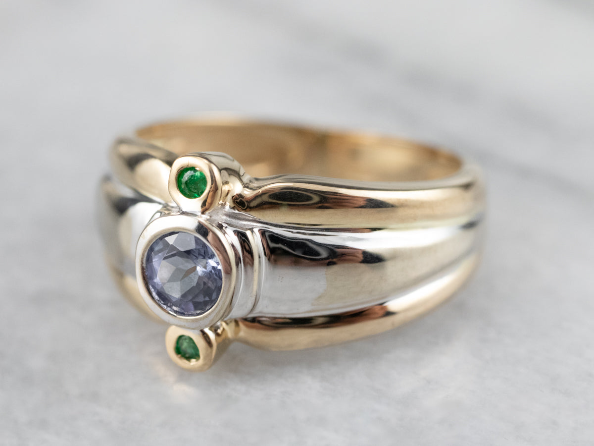 Sapphire and Emerald Three Stone Ring