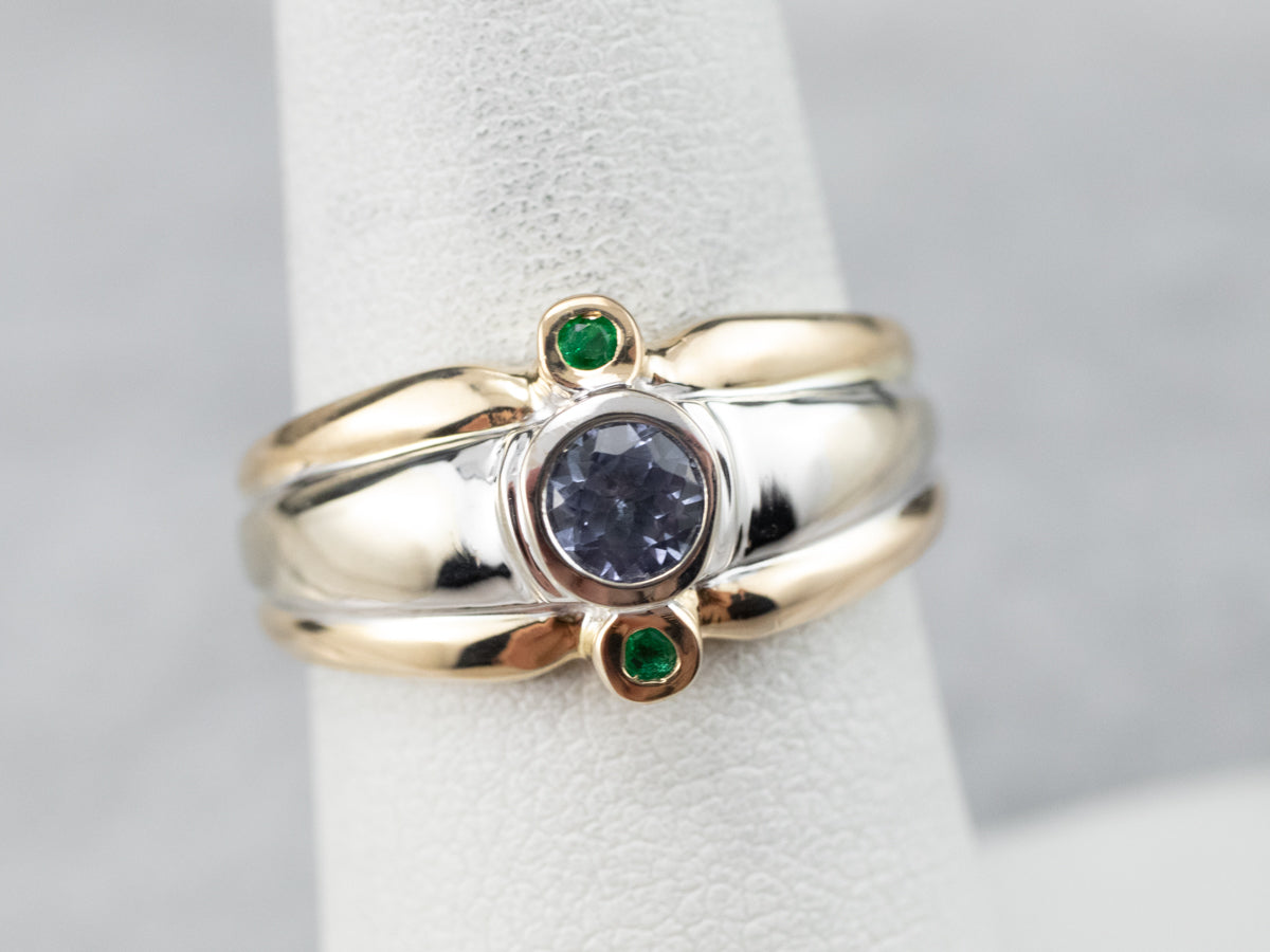 Sapphire and Emerald Three Stone Ring