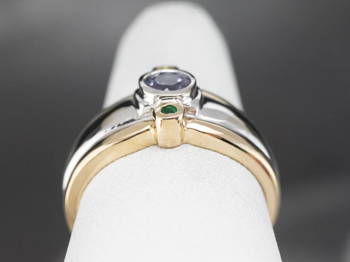 Sapphire and Emerald Three Stone Ring