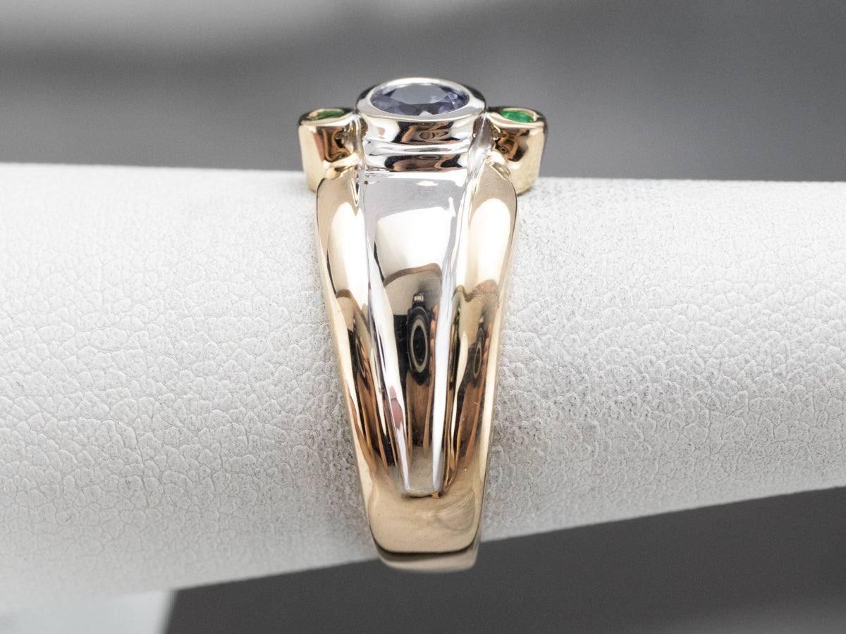 Sapphire and Emerald Three Stone Ring