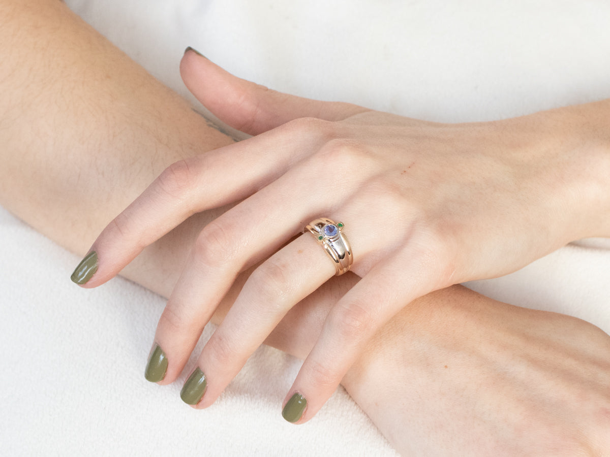Sapphire and Emerald Three Stone Ring