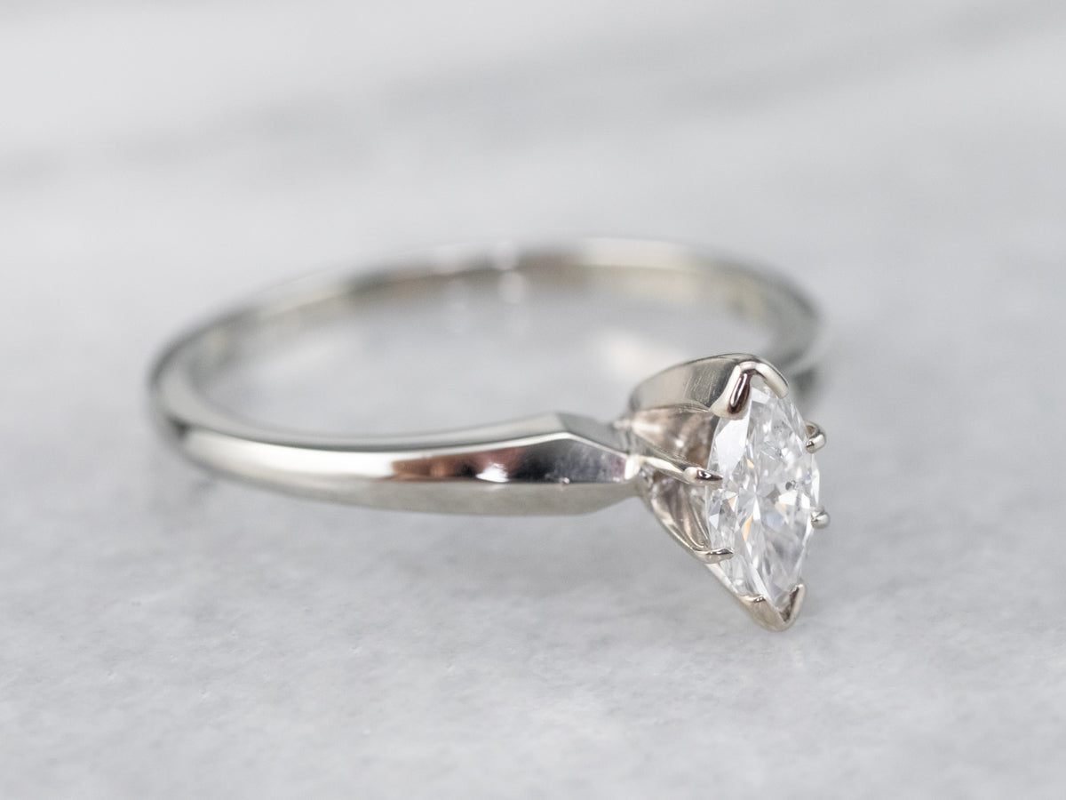 18K Gold Marquise Diamond Solitaire Ring