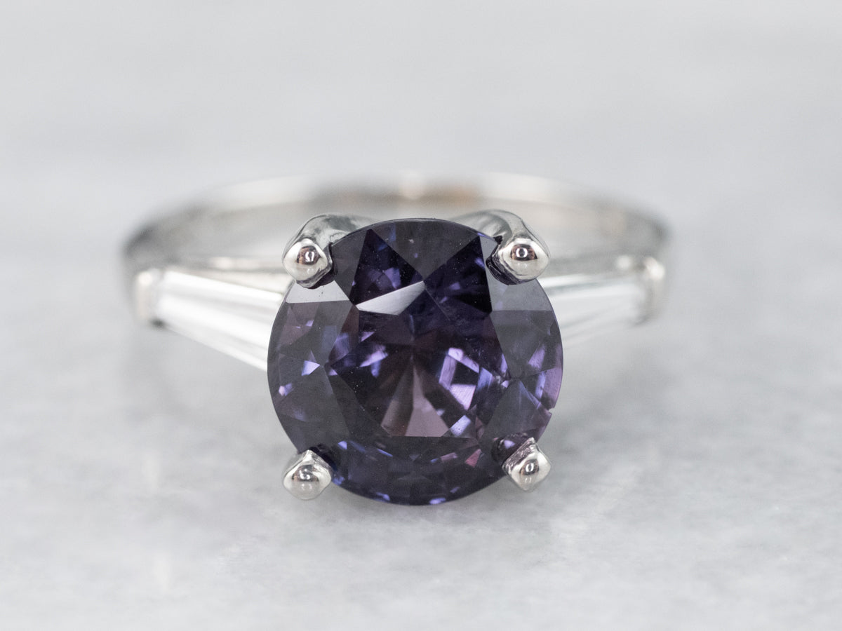 Platinum Color Change Sapphire and Diamond Ring
