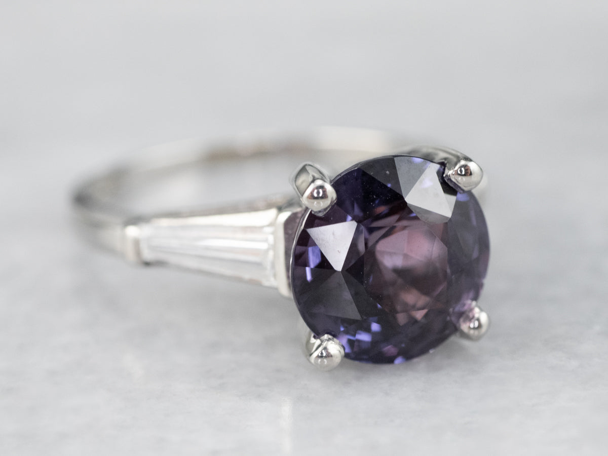 Platinum Color Change Sapphire and Diamond Ring