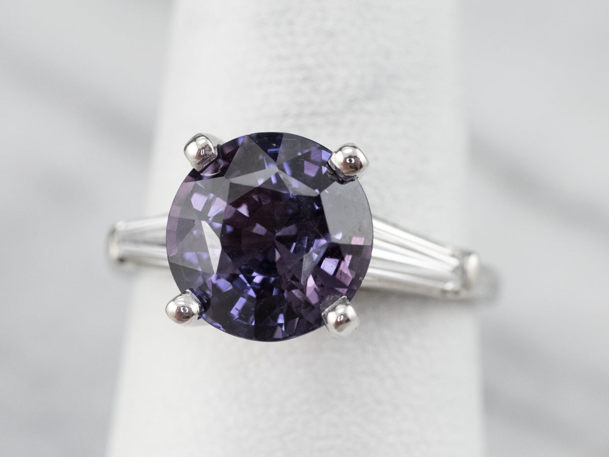 Platinum Color Change Sapphire and Diamond Ring