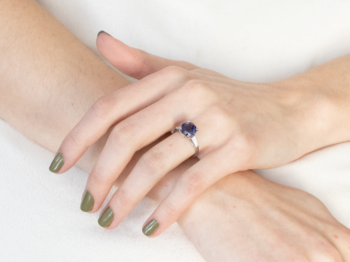 Platinum Color Change Sapphire and Diamond Ring