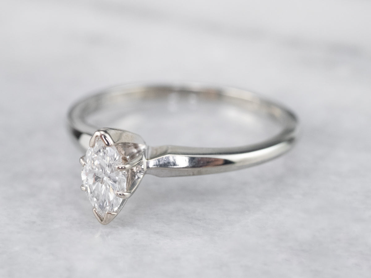 18K Gold Marquise Diamond Solitaire Ring