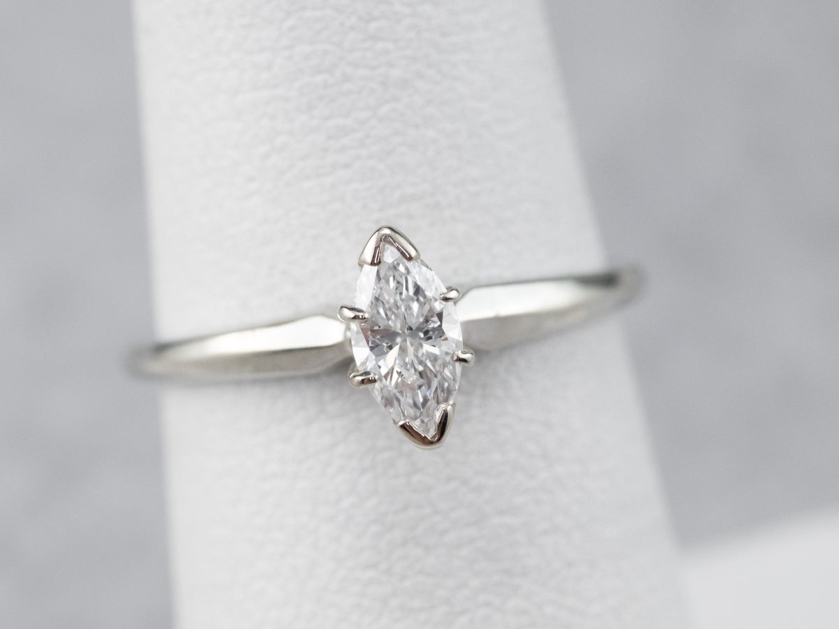 18K Gold Marquise Diamond Solitaire Ring