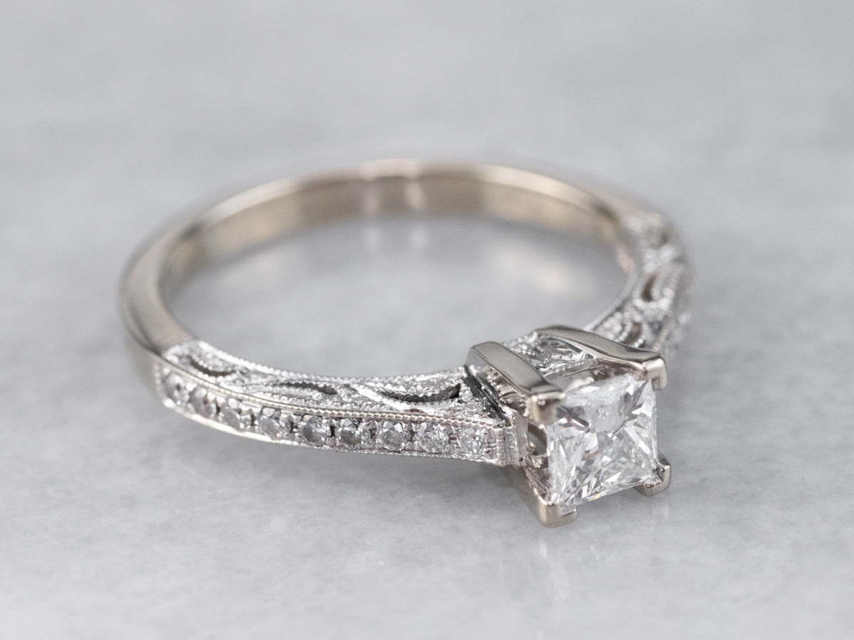 Modern 18K Gold Princess Cut Diamond Engagement Ring