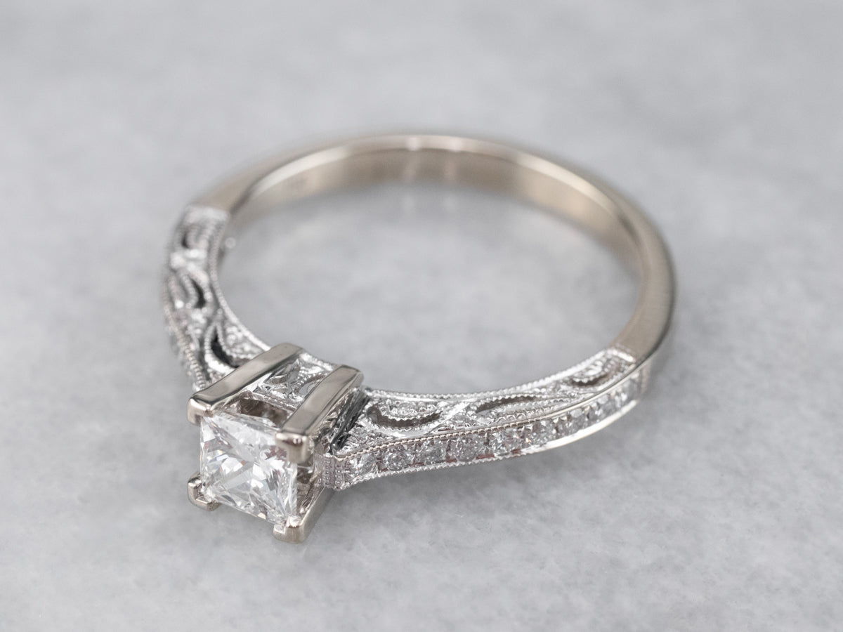 Modern 18K Gold Princess Cut Diamond Engagement Ring