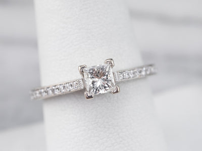 Modern 18K Gold Princess Cut Diamond Engagement Ring