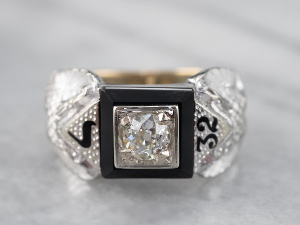 Men's Masonic Old Mine Cut Diamond Ring