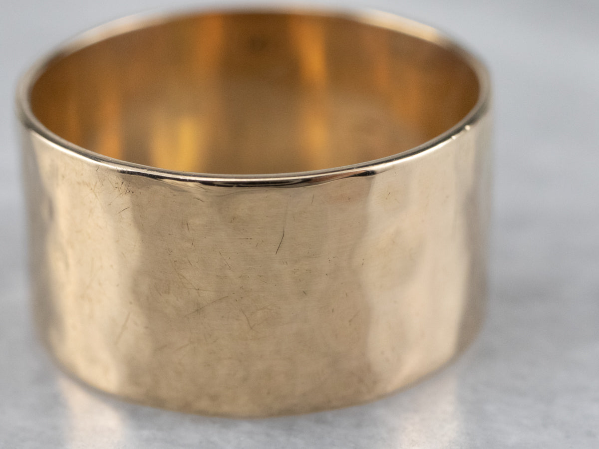 Unisex Hammered Finished Gold Band