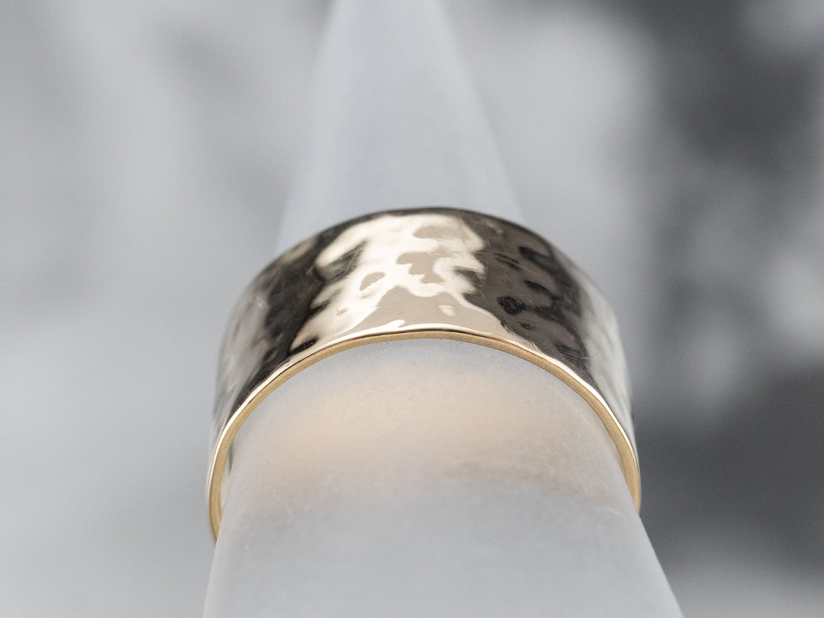 Unisex Hammered Finished Gold Band