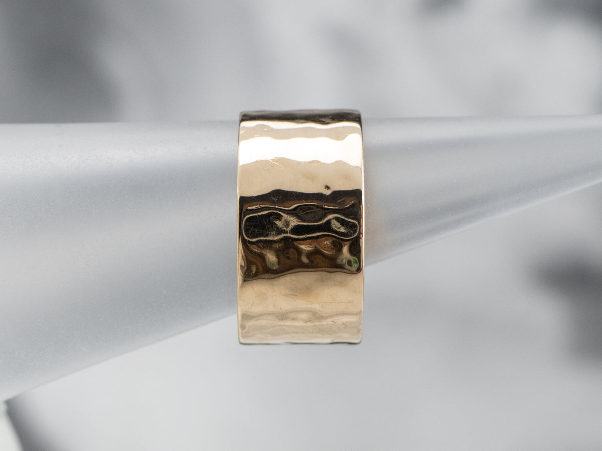 Unisex Hammered Finished Gold Band