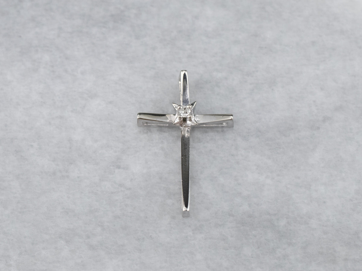 White Gold Modern Diamond Cross