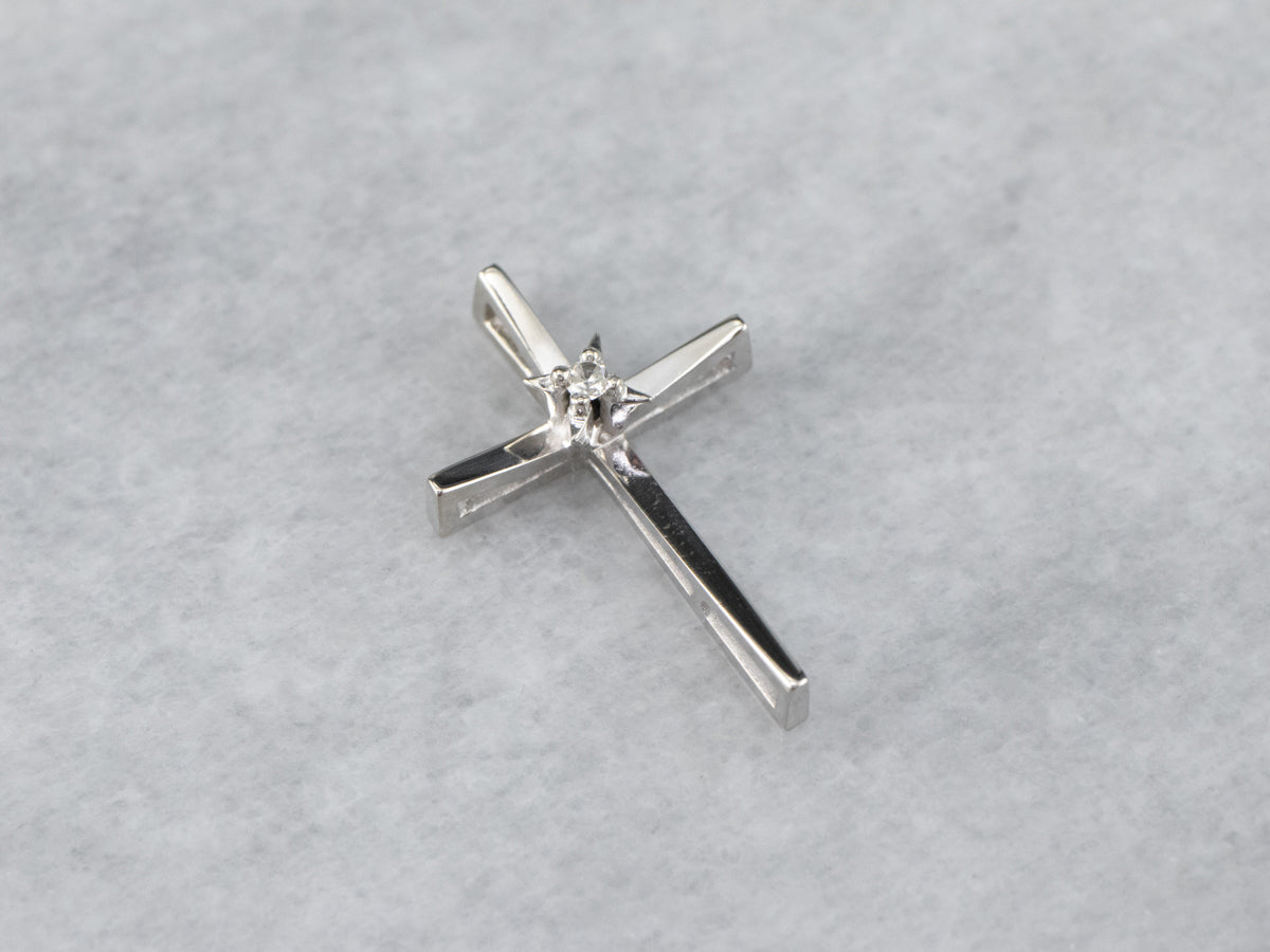 White Gold Modern Diamond Cross